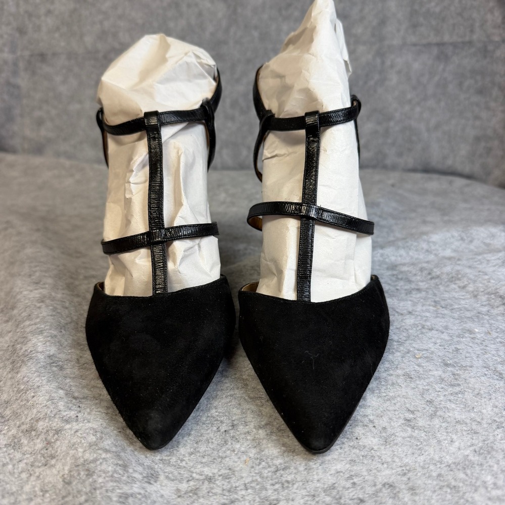 Calvin Klein Womens Black Suede T-Strap Pointed Toe Pumps Stiletto Heel Size 8.5